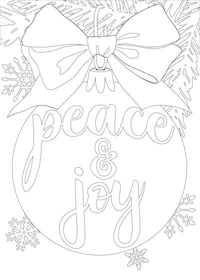 Free Printable Christmas Cards Coloring Peace Joy Bauble