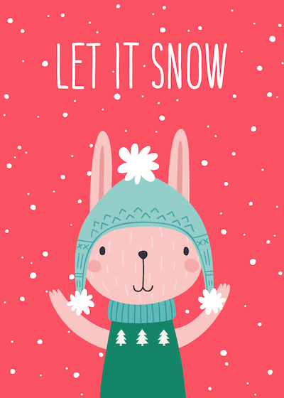 Free Printable Christmas Cards Cute Winter Rabbit