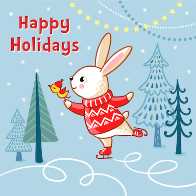 Free Printable Christmas Cards Happy Holidays Bunny Skating