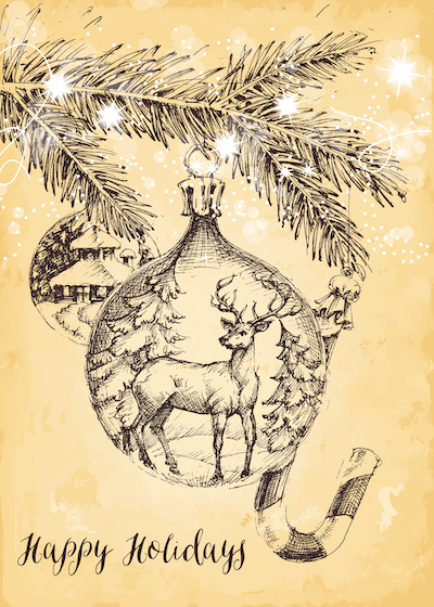 Tarjetas de Navidad para imprimir gratis Felices fiestas Adorno de ciervo sepia Bastón de caramelo
