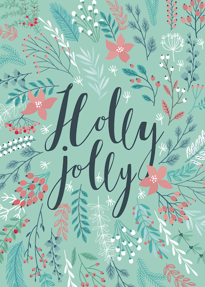 Tarjetas navideñas para imprimir gratis Holly Jolly Green Botanical
