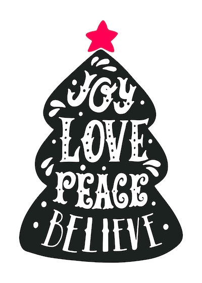 Free Printable Christmas Cards Joy Love Peace Believe Tree