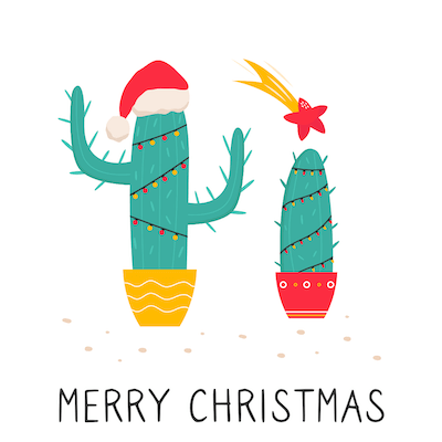 Free Printable Christmas Cards Merry Cactus Tree Lights Star
