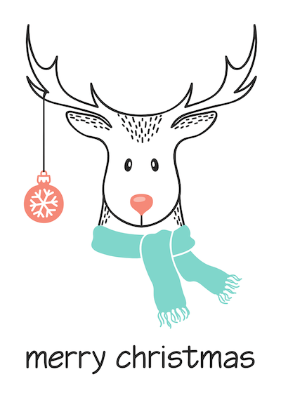 Free Printable Christmas Cards Merry Deer Scarf Bauble