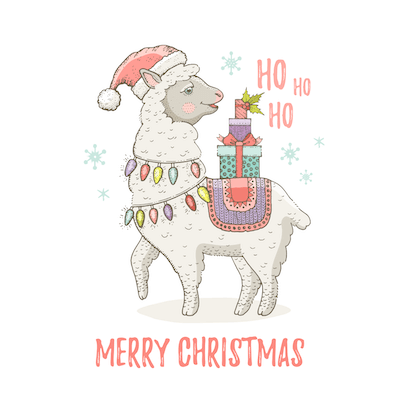Free Printable Christmas Cards Merry Llama Lights Gifts