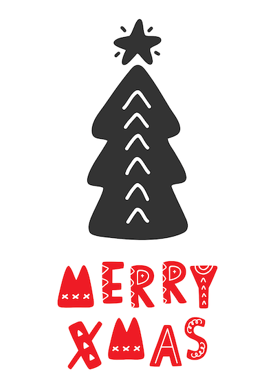 Free Printable Christmas Cards Merry Xmas Tree Black Red