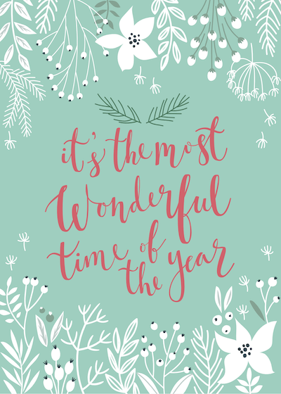 Free Printable Christmas Cards Most Wonderful Time of Year Botanical