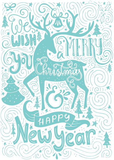 Tarjetas navideñas para imprimir gratis Te deseo feliz Navidad Feliz año nuevo Deer Doodle Blue
