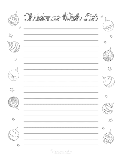 Free Printable Christmas Wish List to Color Ornaments