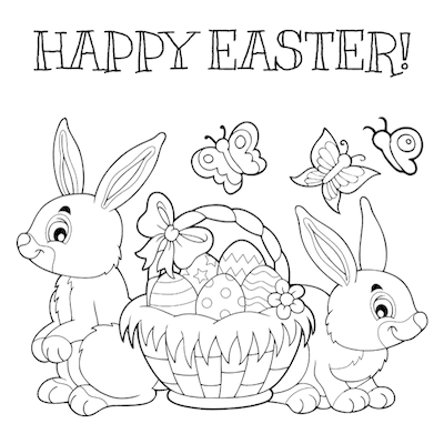 Free Printable Easter Cards 5x5 Coloring Basket Bunnies Eggs