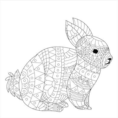 Free Printable Easter Cards 5x5 Coloring Intricate Bunny Doodle