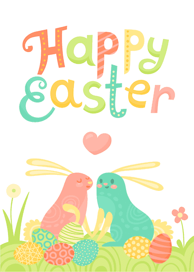Free Printable Easter Cards 5x7 Colorful Bunnies Eggs Heart