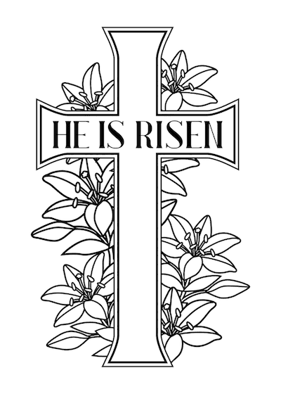 Free Printable Easter Cards 5x7 Coloring He Is Risen Cross Lillies