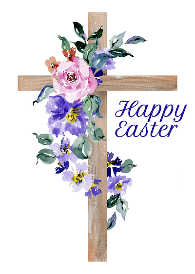 Free Printable Easter Cards Cross Watercolor Flowers