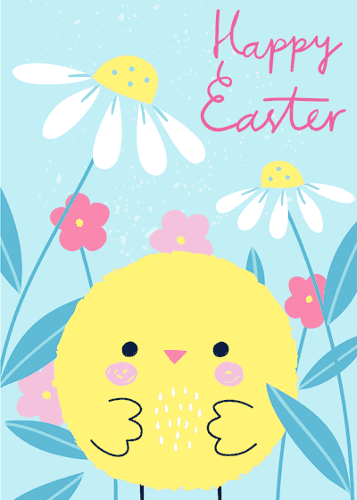Free Printable Easter Cards Happy Easter Flowers Cute Yellow Chick