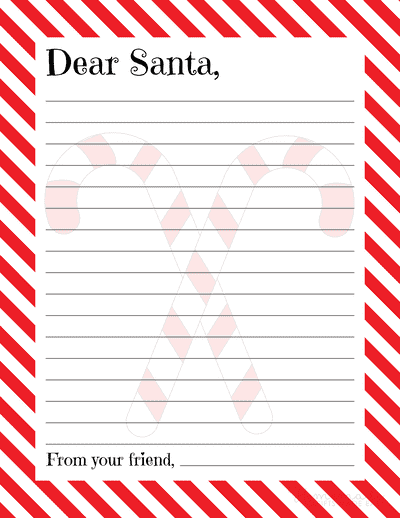 Free Printable Letter to Santa Candy Cane