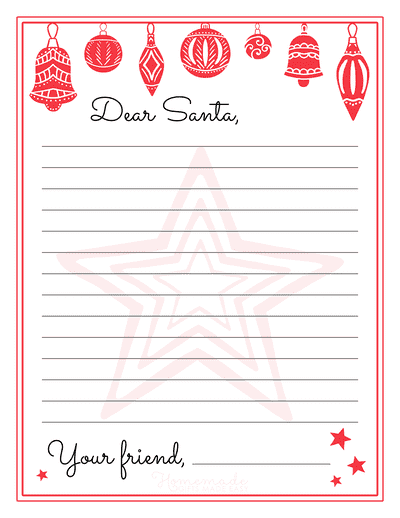 Free Printable Letter to Santa Red Ornaments