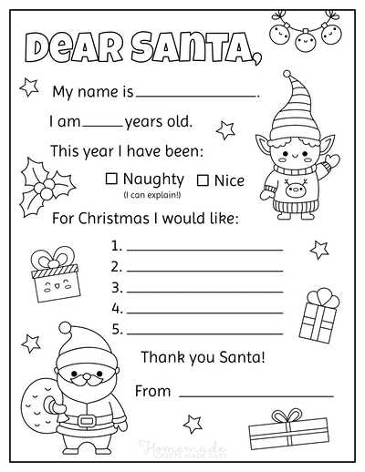 Free Printable Letter to Santa to Color for Preschoolers