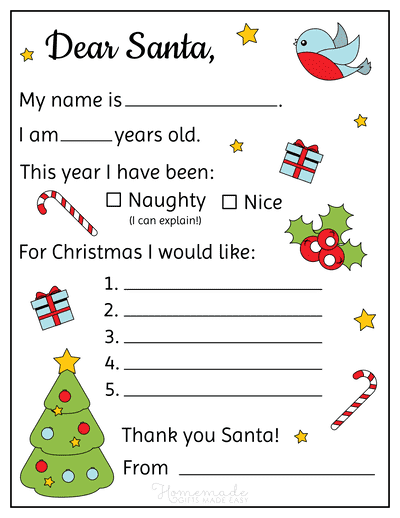 Free Printable Letter to Santa to Santa Tree Holly Stars
