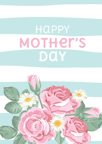 Free Printable Mothers Day Cards Blue Stripes Pink Roses