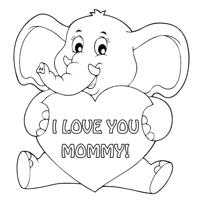 Free Printable Mothers Day Cards Elephant Heart to Color
