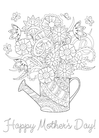 Free Printable Mothers Day Cards Flowers in Can to Color
