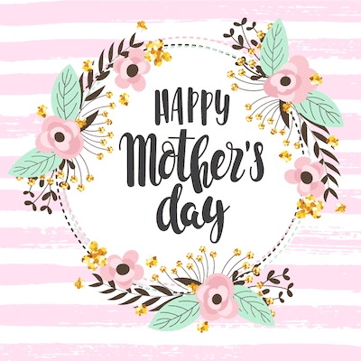 Free Printable Mothers Day Cards Pink Stripes Flower Wreath