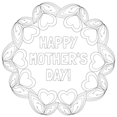 Free Printable Mothers Day Cards Tulip Hearts to Color