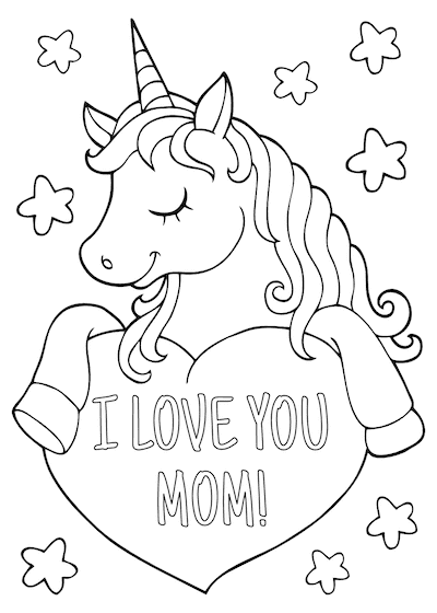 Free Printable Mothers Day Cards Unicorn to Color