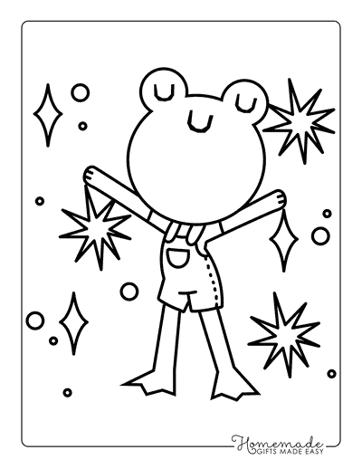 Frog Coloring Pages Cute Confident Frog in Overalls Frog Coloring Pages Cute Confident Frog in Overalls
