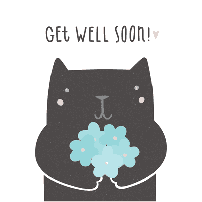 Get Well Soon Cards Cute Cat Blue Flowers