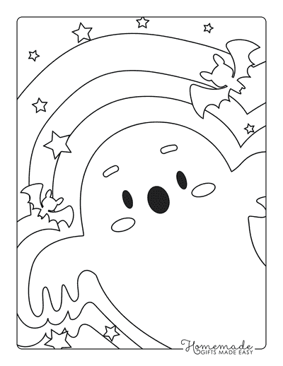 Ghost Coloring Pages Cute Easy Halloween Ghost With Start and Bats