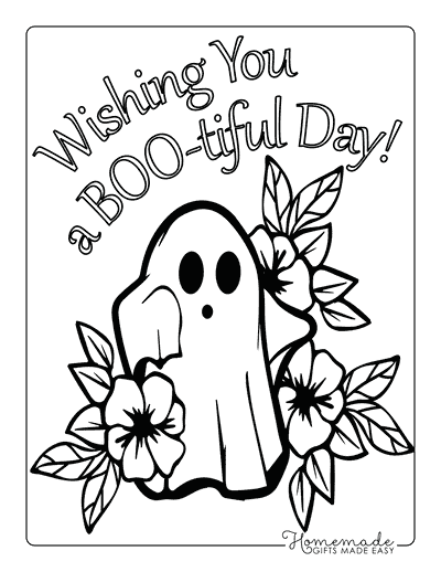 Ghost Coloring Pages Cute Ghost in a Garden With Flowers