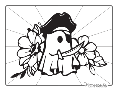 Ghost Coloring Pages Cute Pirate Ghost Floral Background
