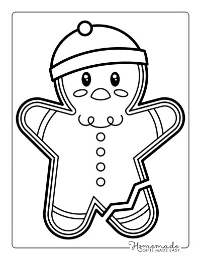 Gingerbread Coloring Pages Kawaii Gingerbread Man Outline With Broken Leg