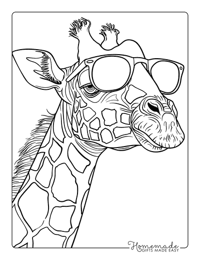 Giraffe Coloring Pages Realistic Giraffe Wearing Sunglasses