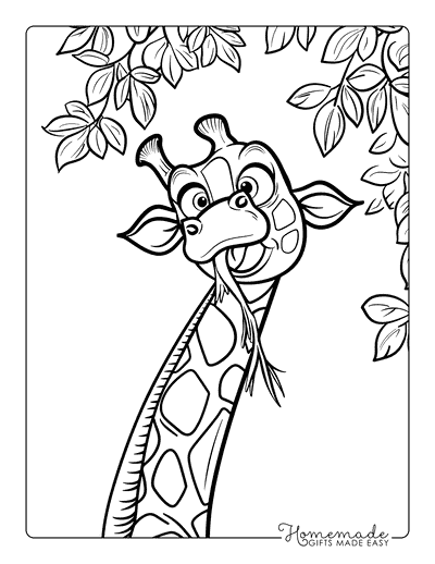Giraffe Coloring Pages Silly Cute Giraffe Eating From Tree