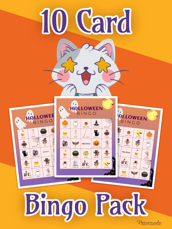 Halloween Bingo Cards Orange and Purple Playful 10 Pack