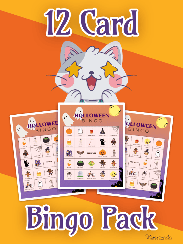 Halloween Bingo Cards Orange and Purple Playful 12 Pack