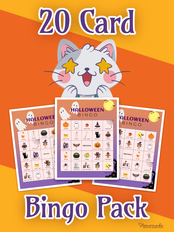 Halloween Bingo Cards Orange and Purple Playful 20 Pack