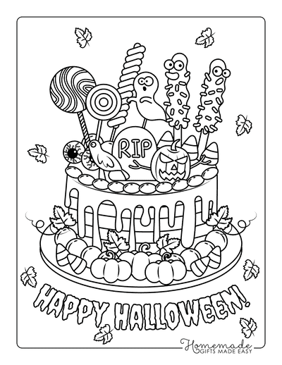 Halloween Coloring Pages Cake Spooky Decorations