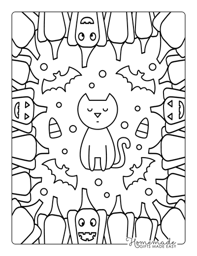 Halloween Coloring Pages Cat Pumpkins Border