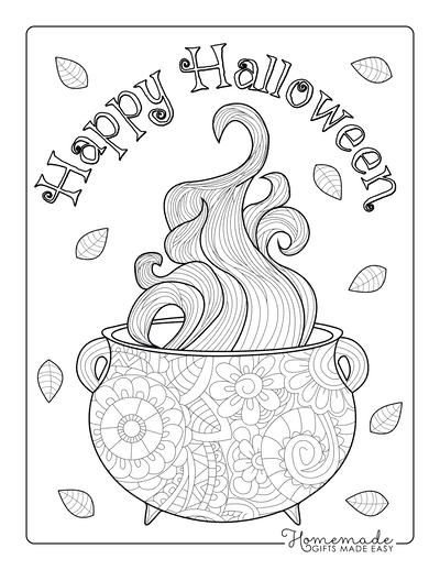 Halloween Coloring Pages Cauldron Vapor Intricate