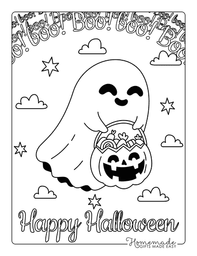 Halloween Coloring Pages Cute Ghost Trick or Treat Boo for Kids