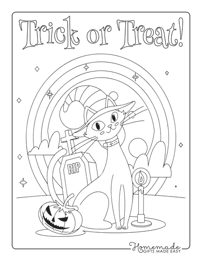 Halloween Coloring Pages Cute Halloween Cat Outline