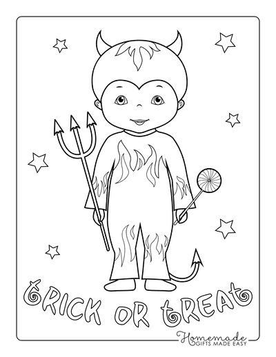 Halloween Coloring Pages Devil Trick Treat Costume