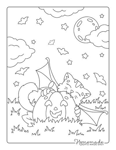 Halloween Coloring Pages Easy Halloween Cat Bat for Kids