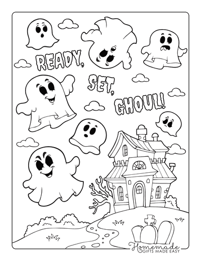 Halloween Coloring Pages Haunted House Ghosts