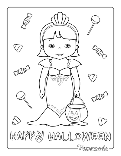 Halloween Coloring Pages Mermaid Trick Treat Costume