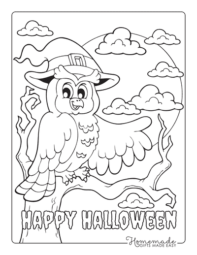 Halloween Coloring Pages Owl Spooky Tree Moon